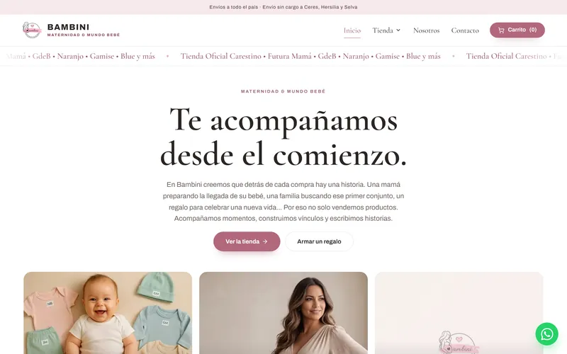 Portada de la tienda online de Bambini en la computadora